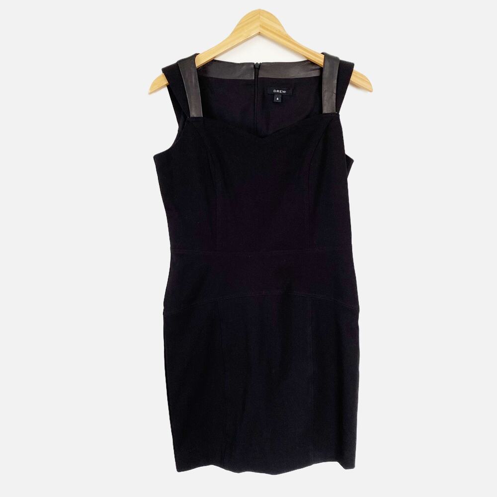 DREW Lamb Leather Trim Sleeveless Shift Dress Black Size 4